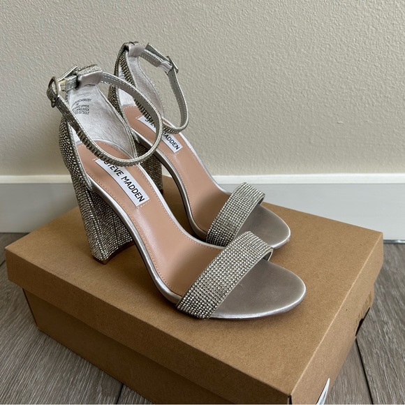 Steve Madden Silver ankle strap heels crystal embellishment - Picture 5 of 9